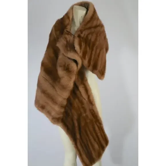 Vintage Mink Fur Wrap Shawl Brown 1950s One Size Cape - Picture 10 of 15